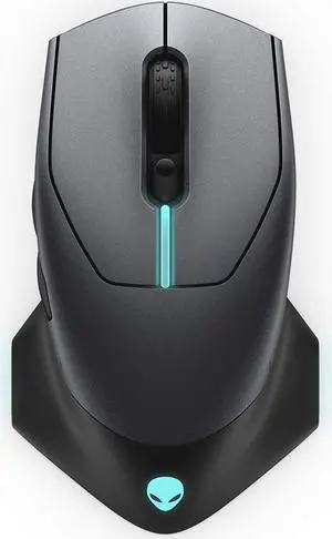 AW610M Wired/Wireless Gaming Mouse - 16000 DPI Optical Sensor, 350 Hour Rechargeable Battery Life, 7 Programmable Buttons, 16.8 million AlienFX RGB Lighting - Dark Side of the Moon