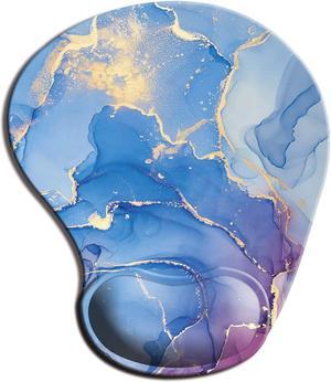 ITNRSIIET Mouse Pad, Ergonomic Mouse Pad with Gel Wrist Rest Support, Gaming Mouse Pad with Lycra Cloth, Non-Slip PU Base for Computer, Laptop, Home, Office & Travel, Modern Blue Art Marble