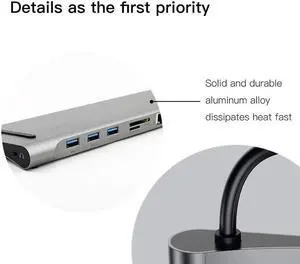 USB Type C Hub, USB C Hub, USB Type C Docking Station 10 in 1, USB C to HDMI, USB C to VGA, USB C to 3USB 3.0, RJ45 Gigabit Ethernet PD SD/TF Card Reader 3.5mm for MacBook Air, MacBook Pro