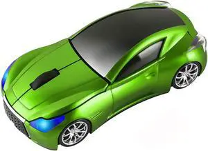 CHUYI Cool Car Shaped Wireless Mouse 1600DPI Portable Small Cordless Mice with USB Receiver for Travel Office Business School Home Gift (Green)