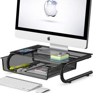 SimpleHouseware Desk Monitor Stand Riser with Drawer Organizer, 1 Pack, Black