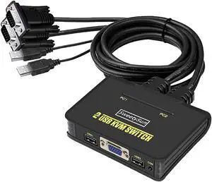 Ennovor 2 Port USB VGA KVM Switch, 2 in 1 Out Dual Port VGA Monitor Switcher Share for 2 Computer PC Laptop Notebook Sharing 1 Video Monitor, No Power Adapter, HotKey Switching