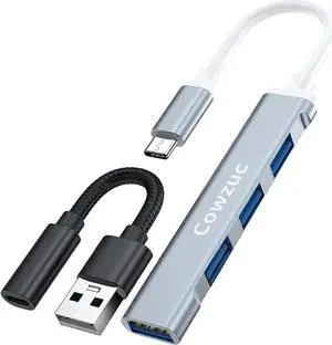 USB C Hub 4-in-1 USB Hub Adapter, Compatible with iPad Pro,MacBook,iMac,Surface,XPS,PC (Silver Black)