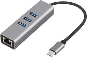 USB-c hub, Type C to Gigabit Ethernet and 3 USB 3.0 adapters, Aluminum Portable hub, RJ45 Gigabit Ethernet Network Adapter, Converter, hub, for 10 / 100 / 1000 Mbps Ethernet