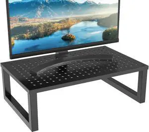 WALI Monitor Stand Riser, Desktop Printer Monitor Stand Riser, with Vented Metal Platform and Underneath Storage (STT004), 1 Pack, Black