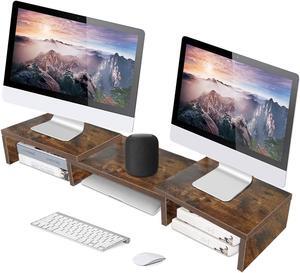 Dual Computer Monitor Stand Riser for Desk 2 Monitors for Monitor Stand 3 Desktop Shelf Computer Stand Riser with Adjustable Angle and Length for Computer TV/PC/Laptop Rustic Brown