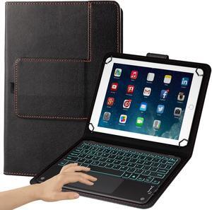 TouchPad Keyboard case for 9 9.7 10.1 10.2 10.5 10.9 11 Tablets 2-in-1 Bluetooth Wireless Keyboard with Touchpad 7 Colors Backlit & Leather Folio Cover(Black)