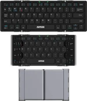 Arteck Folding Bluetooth Keyboard, Portable Mini Foldable Wireless Keyboard for iOS iPad 10.2-inch, Pro, Air, 9.7-inch, Mini, Android, MacOS, Windows Tablets Smartphone Built in Rechargeable Battery