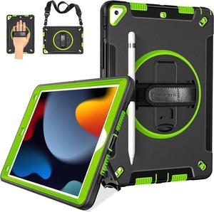 Case for iPad 10.2 9th Generation 2021: Military Grade Heavy Duty Shockproof Cover for iPad 10.2 Inch 2021- Rotating Stand - Hand/Shoulder Strap Green
