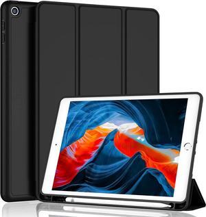 iPad 9th Generation Case 2021/iPad 8th Generation Case 2020 10.2 Inch with Pencil Holder iPad 7th Gen 2019 Case with Soft Baby Skin Silicone Back Auto Wake/Sleep Cover (Black)