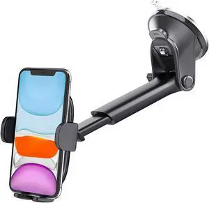Suction Cup Car Phone Holder Mount Dashboard/Windshield/Window Phone Holder for Car with Ultra Sticky Gel Pad Compatible with iPhone Samsung All Cellphone Thick Case & Big Phone Friendly