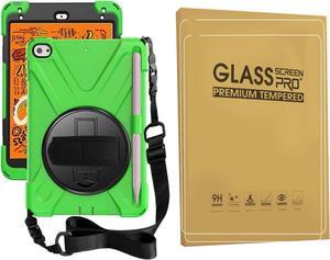 iPad Mini 4 Case,iPad Mini 5 Case with Screen Protector,Pencil Holder,Hand Strap and Shoulder Belt,Heavy Duty Shockproof Rugged Green