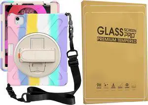 iPad Air 4th Generation 10.9 Case 2020, iPad Pro 11 inch Case 2021/2020/2018 with Glass Screen Protector Screen Pencil Holder Stand Hand Strap Shoulder Belt, Co-Pink