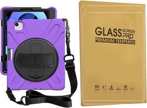 iPad Air 4th Generation 10.9 Case 2020, iPad Pro 11 inch Case 2021/2020/2018 with Glass Screen Protector Screen Pencil Holder Stand Hand Strap Shoulder Belt, Purple