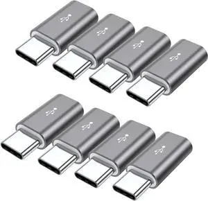 Micro USB to USB C Adapter 8-Pack Aluminum USB Type C Adapter Convert Connector Compatible with  Galaxy S10 S9 S8 Plus Note 9 8 LG V40 V35 V30 V20 G7 G6 Pixel 2 XL Moto Z2 Z3(Gray)