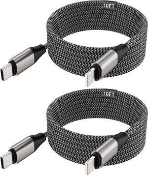 iPhone USB C to Lightning Cable 2 Pack 10ft MFi 20W iPhone Fast Charger Nylon Braided Extra Long Cord Compatible with iPhone 14/13/12/12 Pro Max/12 Pro/11/11 Pro/X/XS/XR/XS Max/8/8 Plus/SE