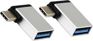 USB C to USB 3.0 Aluminum Adapter USB A 3.0 Female to 90 Degree 3.1 Type C Male Converter (OTG) for Smartphone Flash Drives Mouse Keyboards and Other USB Peripherals Silver(2 Pack)