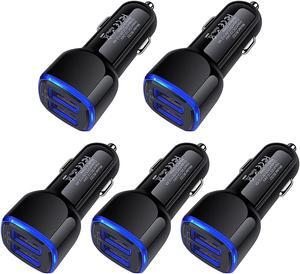 USB Car Charger,5Pack 2.4A Dual Port USB Cigarette Lighter Car Phone Charger Plug Car Adapter for iPhone 15 14 13 12 SE 11 Pro Max, Samsung Galaxy A14 A15 A24 S23 S22 Ultra S21 S20 FE 5G S10 A53 A13