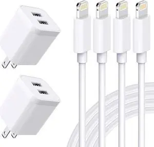USB Wall Charger [MFi Certified] iPhone Charger Lightning Cable 6FT(4PACK) Fast Charging Data Sync Cords Dual Port USB Plug Compatible with iPhone 12/mini/Pro/Max/11/Pro/Xs/XR/X/8/7/Plus