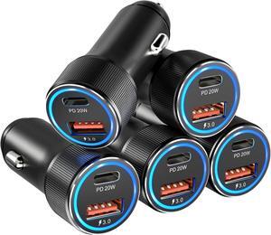 USB C Car Charger 5 Pack 36W Dual Port PD&QC 3.0 Fast Charging 12V Car Charger Adapter Cigarette Lighter USB Charger Plug for iPhone 15 14 13 12 11 Pro Max SE iPad  Pixel(Black)