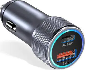 USB C Car Charger, Bangfun 36W Dual USB Car Charger Adapter PD&QC 3.0 Fast Charge Car Phone Charger 12V Cigarette Lighter Adapter Plug for iPhone 16/15/14/13/12/11 Pro Max, Samsung A13/A53/A54 (Grey)