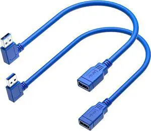 USB 3.0 Extension Cable 1FT 2 Pack 90 Degree Left & Right Angle USB Adapter Male to Female Short USB3 Cables Up & Down for Laptop TV USB Disk Mouse Hard Disk Camera