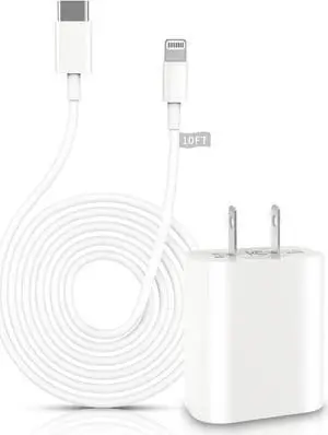 iPhone Fast Charger [MFi Certified] 20W PD USB C Wall Charger Block with 10FT Extra Long Type C to Lightning Charging Data Sync Cable Compatible for  iPhone 14 13 12 11 XS XR X 8 iPad