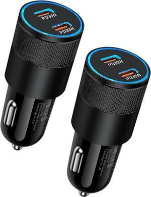 60W USB C Car Charger, 2 Pack AILKIN USB C Cigarette Lighter Adapter Fast Charging Dual Port PD3.0 Type C Car Charger Plug Compatible with iPhone 16 15 14 13 12 Pro Max Galaxy S24/S23/22 Pixel 9 8 Pro