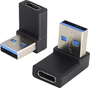 Right Angle USB 3.0 A to USB C Adapter 90 Degree USB 3.0 A Male to USB Type C Female Converter (OTG) for PC Laptops Power Banks Chargers More USB and Type-C Devices (2 Pack-Black/Up)