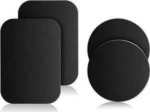 Mount Metal Plate for Cell Phone Magnet Holder Magnetic Car Mount with Strong Adhesive Sticker, 2 Round and 2 Rectangle Black