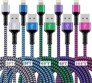 [3/6/10FT-5Pack] iPhone Charger Apple Certified Lighting Charge Cords Phone Power Data Cable Nylon Braided Fast Charging Wire for iPhone 13 12 Pro Max Mini 11 XR XS X 10 8 7 6s 6 Plus SE 2020, iPad