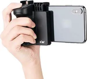 KIWIFOTOS 3 in 1 Cell Phone Tripod Mount Phone Camera Grip Handle Holder with Detachable Bluetooth Shutter Remote Control and Cold Shoe Mount for iPhone Android Smartphone Selfie Vlog Video Shooting