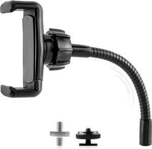 Phone Holder for Ring Light and Tripod Stand with 1/4 and Hot Shoe Adapter, Flexible Phone Tripod Mount Adapter (Black)