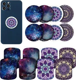 Weewooday 24 Pieces Phone Metal Plates Magnetic Mount Accessory for All Magnetic Car, Cell Phone, Tablet Holder, 12 Rectangle and 12 Round (Purple and Blue, Delicate Style)