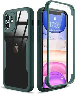 Compatible with iPhone 11 Case Full Body Clear Design with Built-in Screen Protector Shockproof Anti-Scratch Rugged Phone Case 360 Protective Cover for iPhone 11 6.1 inch Green
