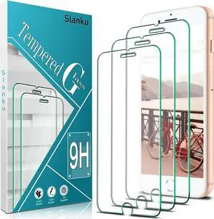 Slanku (3 Pack) Screen Protector for iPhone 8 Plus, 7 Plus, 6S Plus, 6 Plus Tempered Glass, Easy to Install, Bubbles Free, Anti-Scratch, Case Friendly