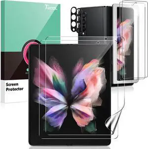 TOCOL [6 Items Designed for Samsung Galaxy Z Fold 3 5G- 2 Pack Front Tempered Glass Screen Protector + 2 Pack Inside TPU Screen Protector + 2 Pack Tempered Glass Camera Lens Protector, Bubble Free
