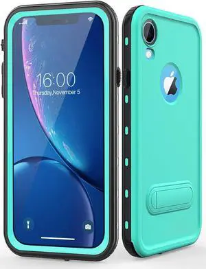for iPhone Xr Case Waterproof Shockproof Dustproof IP68 Full-Body Sturdy with Kickstand Case Built-in Screen Protector Underwater Full Sealed Cover Protective for iPhone Xr (Teal)