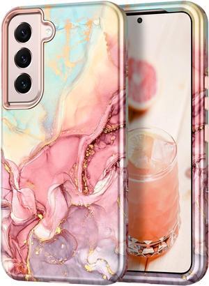 Btscase for Samsung Galaxy S22 5G 6.1 Inch Case,Marble Pattern 3 in 1 Heavy Duty Shockproof Full Body Rugged Hard PC+Soft Silicone Drop Protective Women Girl Cover, Rose Gold