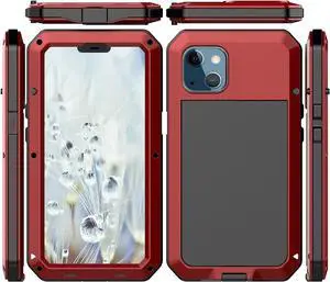 for iPhone 13 Case, 360 Full Body Protective Cover Heavy Duty Shockproof Tough Armour Aluminum Alloy Metal Case with Silicone Built-in Screen Protector for Apple iPhone 13 6.1 Inch - Red for iPhone 13 Case, 360 Full Body Protective Cover Heavy Duty Shockproof Tough Armour Aluminum Alloy Metal Case with Silicone Built-in Screen Protector for Apple iPhone 13 6.1 Inch - Red