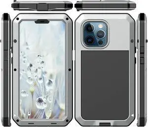 for iPhone 13 Pro Max Case,360 Full Body Protective Heavy Duty Shockproof Tough Armour Aluminum Metal Case with Silicone Built-in Screen Protector for iPhone 13 Pro Max 6.7" - Silver for iPhone 13 Pro Max Case,360 Full Body Protective Heavy Duty Shockproof Tough Armour Aluminum Metal Case with Silicone Built-in Screen Protector for iPhone 13 Pro Max 6.7" - Silver