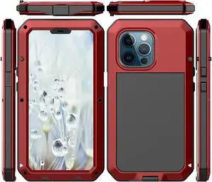for iPhone 13 Pro Max Case,360 Full Body Protective Heavy Duty Shockproof Tough Armour Aluminum Alloy Metal Case with Silicone Built-in Screen Protector for iPhone 13 Pro Max 6.7" - Red for iPhone 13 Pro Max Case,360 Full Body Protective Heavy Duty Shockproof Tough Armour Aluminum Alloy Metal Case with Silicone Built-in Screen Protector for iPhone 13 Pro Max 6.7" - Red