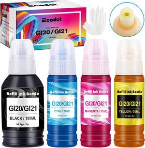 ecodot Compatible Refill Ink Bottles Replacement for Canon GI-21 GI21 for G3260 G2260 G1220 All-in-One Wired Supertank(MegaTank) Printers (1 Black,1 Cyan,1 Magenta,1 Yellow, 4 Pack)