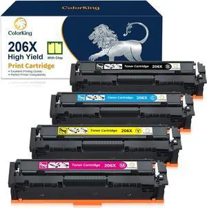 Colorking (with Chip) Compatible Toner Cartridge Replacement  206X 206A W2110A W2110X  Color Pro MFP M283fdw M283cdw M255dw M283 M255 Toner Printer (High Yield, Black Cyan Yellow Magenta)