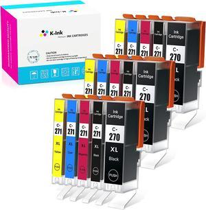 K-Ink Compatible Ink Cartridge Replacement for Canon PGI-270XL CLI-271XL PGI 270 XL CLI 271 XL for PIXMA MG6821 TS9020 (15 Pack -3 Large Black, 3 Small Black, 3 Cyan, 3 Magenta, 3 Yellow)