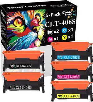 5-Pack ColorPrint Compatible CLT406S Toner Cartridge Replacement for Samsung 406S CLT-406S Work with CLP-365W Xpress SL-C410W SL C460FW CLX-3305FW CLX-3306W CLP-360 CLP-368 Printer (2BK, 1C, 1M, 1Y)