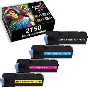 4-Pack Compatible 2150CN Toner Cartridge Replacement for Dell 2150 Color Laser 2150cdn 2155 Multi-Function 2155cdn 2155cn Printer (331-0719 Black 331-0716 Cyan 331-0717 Magenta 331-0718 Yellow)