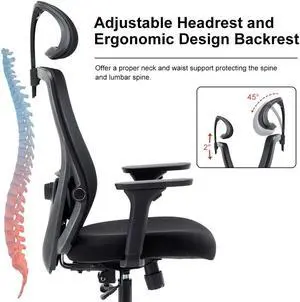 Ergonomic Office Chair - Mesh Chair Heavy Duty Office Chair - Adjustable Headrest and Armrest - Home Office Chair with Tilt Function and Position Lock