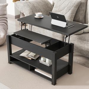 Lift Top Coffee Table MultiFunctional Coffee Table with Open Shelves Modern Lift Tabletop Dining Table for Living Room Home Office Black
