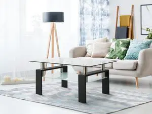 Rectangle Black Glass Coffee Table, Clear Coffee Table, Modern Side Center Tables for Living Room, Living Room Furniture Rectangle Black Glass Coffee Table, Clear Coffee Table, Modern Side Center Tables for Living Room, Living Room Furniture
